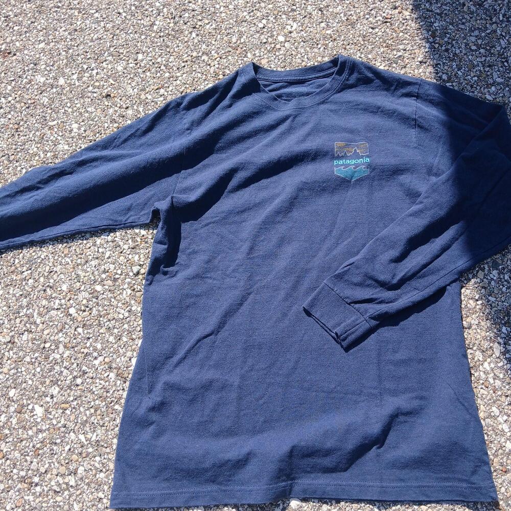 Patagonia Shirt Mens Medium Blue Long Sleeve Graphic Back Print Tee